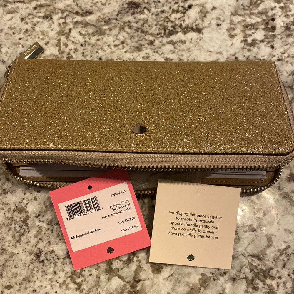 NWT Kate Spade ♠️ Burgess Court Gold Glitter Zip Wallet